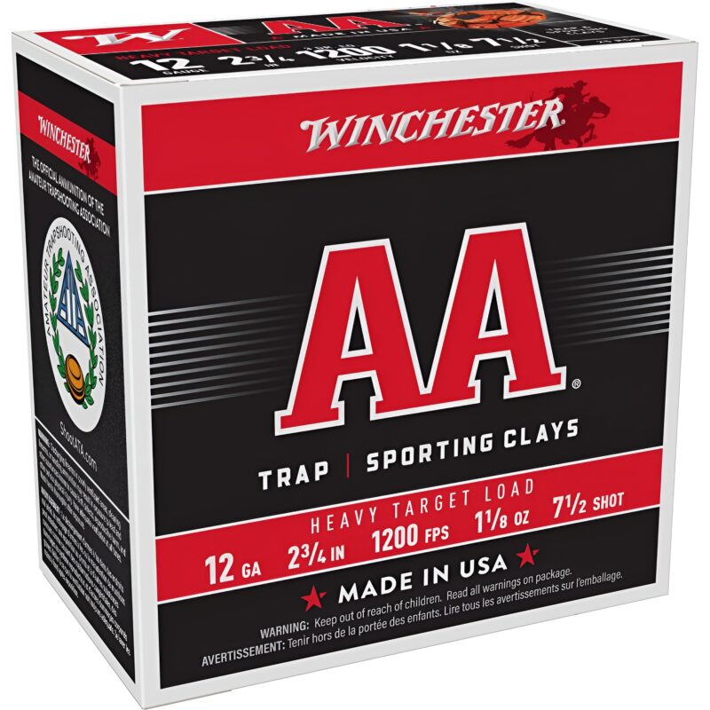 WINCHESTER AA HEAVY TARGET 12 GA 2.75 IN 1-1/8 OZ #7.5 LEAD 1200 FPS 25 RD/BOX