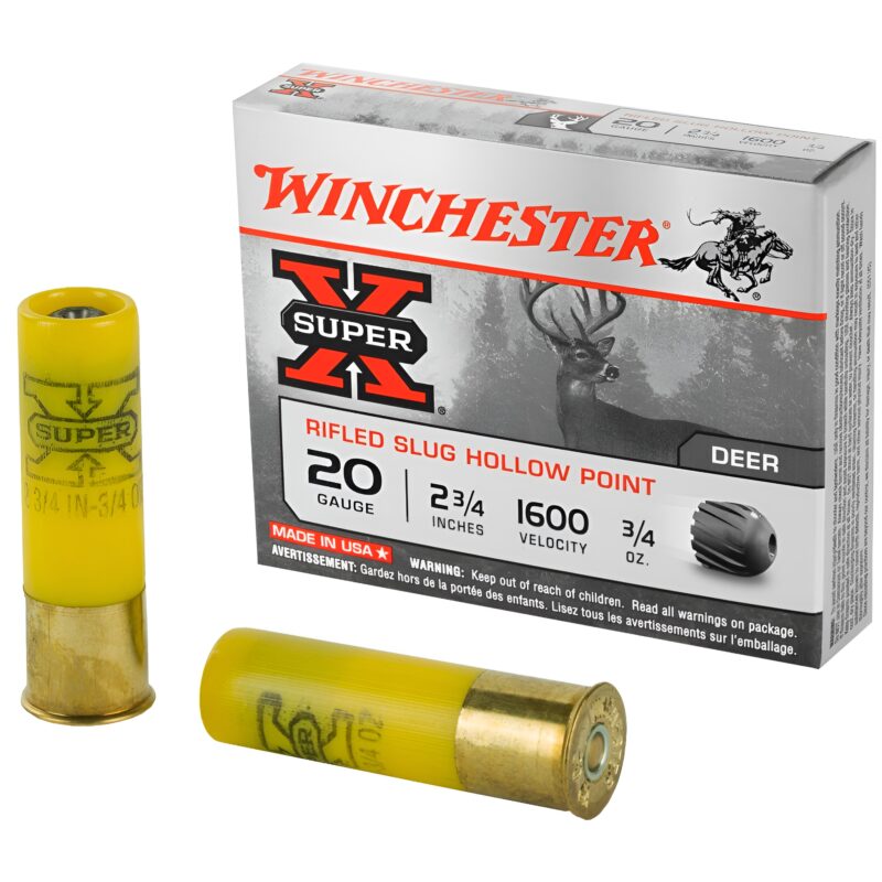 WINCHESTER SUPER X 20 GA 2.75IN 3/4 OZ RIFLED HOLLOW POINT SLUG 1600 FPS 5 RD/BOX