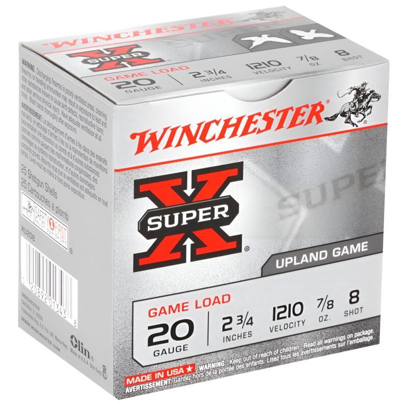 Winchester Super X 20 GA 2.75 IN #8 7/8 OZ 1210 FPS 25 RD/BOX